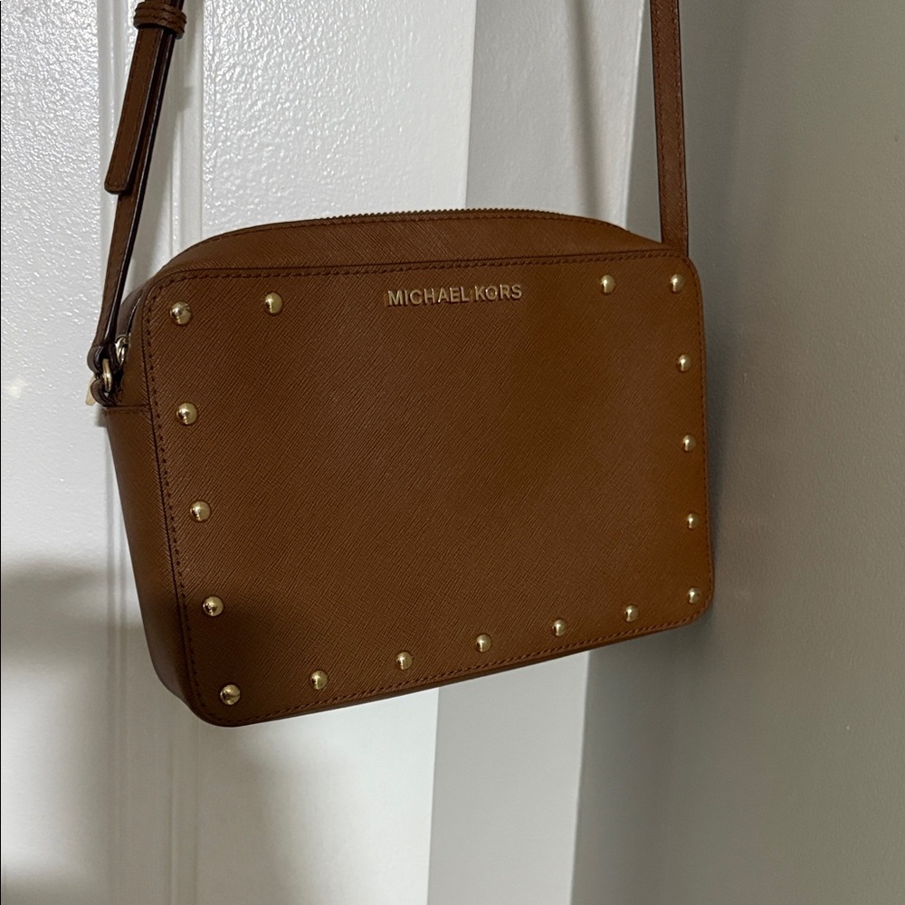Michael Kors Tan Crossbody Bag with Gold Studs